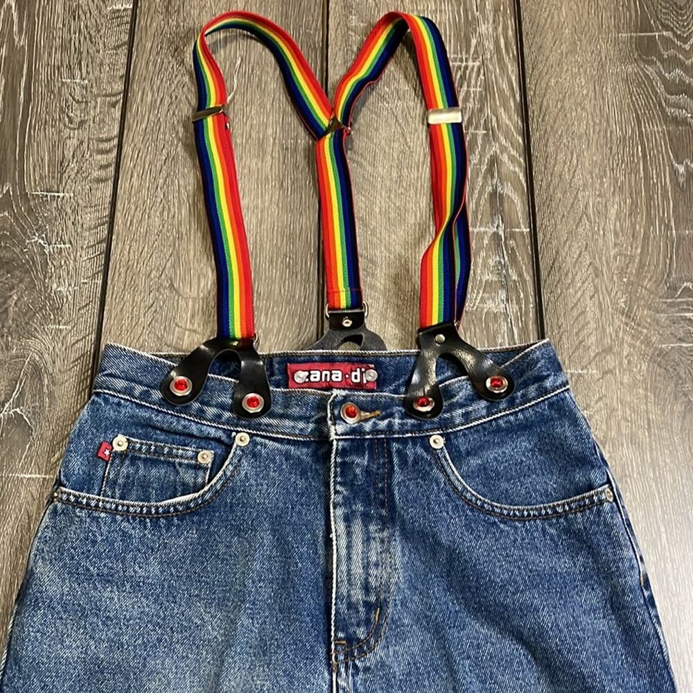Y2K Vintage Zana Di Rainbow Suspender Jeans Youth Size 14 - Picture 3 of 7